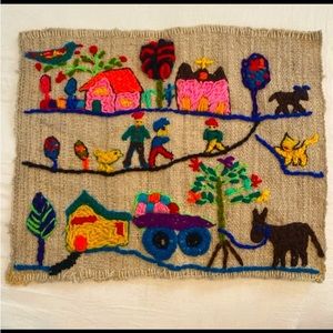 Vintage artisan needlework colorful wall art handmade rare size 17”